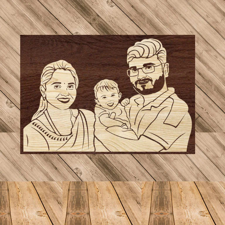 3d Wooden Portrait (Family of 3) - Image 2