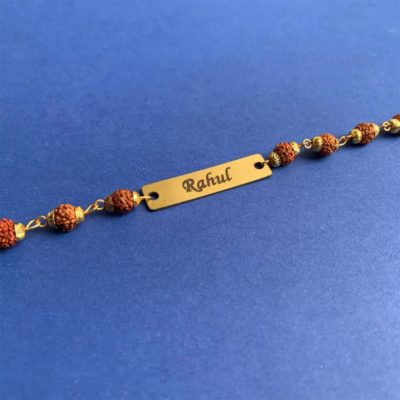 Personalized Rudraksh Chain Rakhi With Name - Image 3